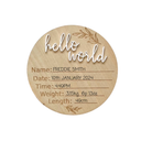 Acrylic + Bamboo Hello World Birth Announcement Plaque-Announcement Plaque-Littlish- Tiny Trader - Gold Coast Baby Shop