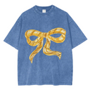 Big Bow Tie Acid Wash T-Shirt | Light Blue-MAKU THE LABEL-S- Tiny Trader - Gold Coast Baby Shop