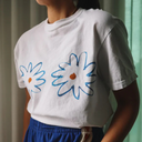 Blue Flower Boobies T-Shirt | White-MAKU THE LABEL-S- Tiny Trader - Gold Coast Baby Shop