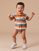 Dino Valley Nostalgia Stripe Polo Romper-Goldie+Ace-0-3M- Tiny Trader - Gold Coast Baby Shop