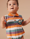 Dino Valley Nostalgia Stripe Polo Romper-Goldie+Ace-0-3M- Tiny Trader - Gold Coast Baby Shop