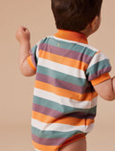 Dino Valley Nostalgia Stripe Polo Romper-Goldie+Ace-0-3M- Tiny Trader - Gold Coast Baby Shop