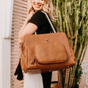 Faux Leather Tote Triple Compartment Nappy Bag | Tan-OiOi- Tiny Trader - Gold Coast Baby Shop