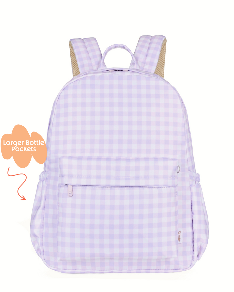 Lilac Gingham Junior Kindy/School Backpack-Kinnder-Extra Deep- Tiny Trader - Gold Coast Kids Shop - Gold Coast Baby Shop -